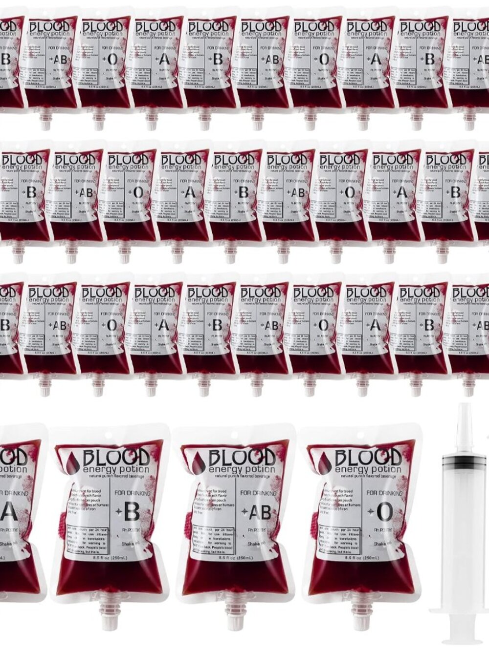 40 Packs Blood Bags for Drinking Iv Blood Bags with 2 Syringe 8.8 Fl oz Hallowee